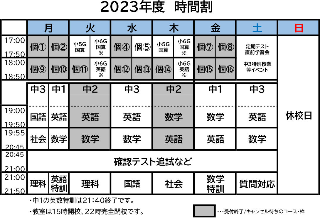 時間割表